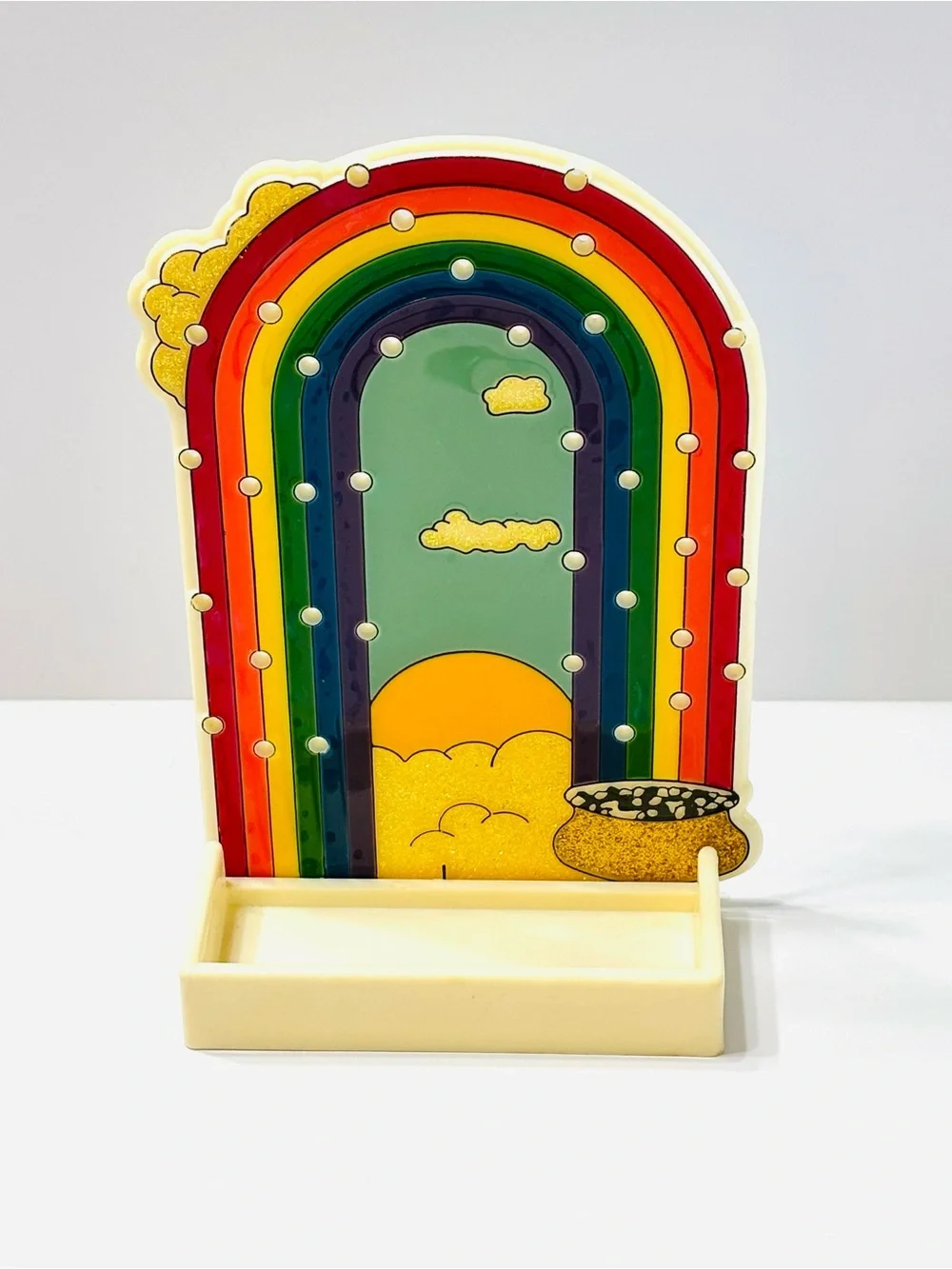 Vintage 1980s Rainbow Pot of Gold Acrylic Earring Tree Holder Organizer